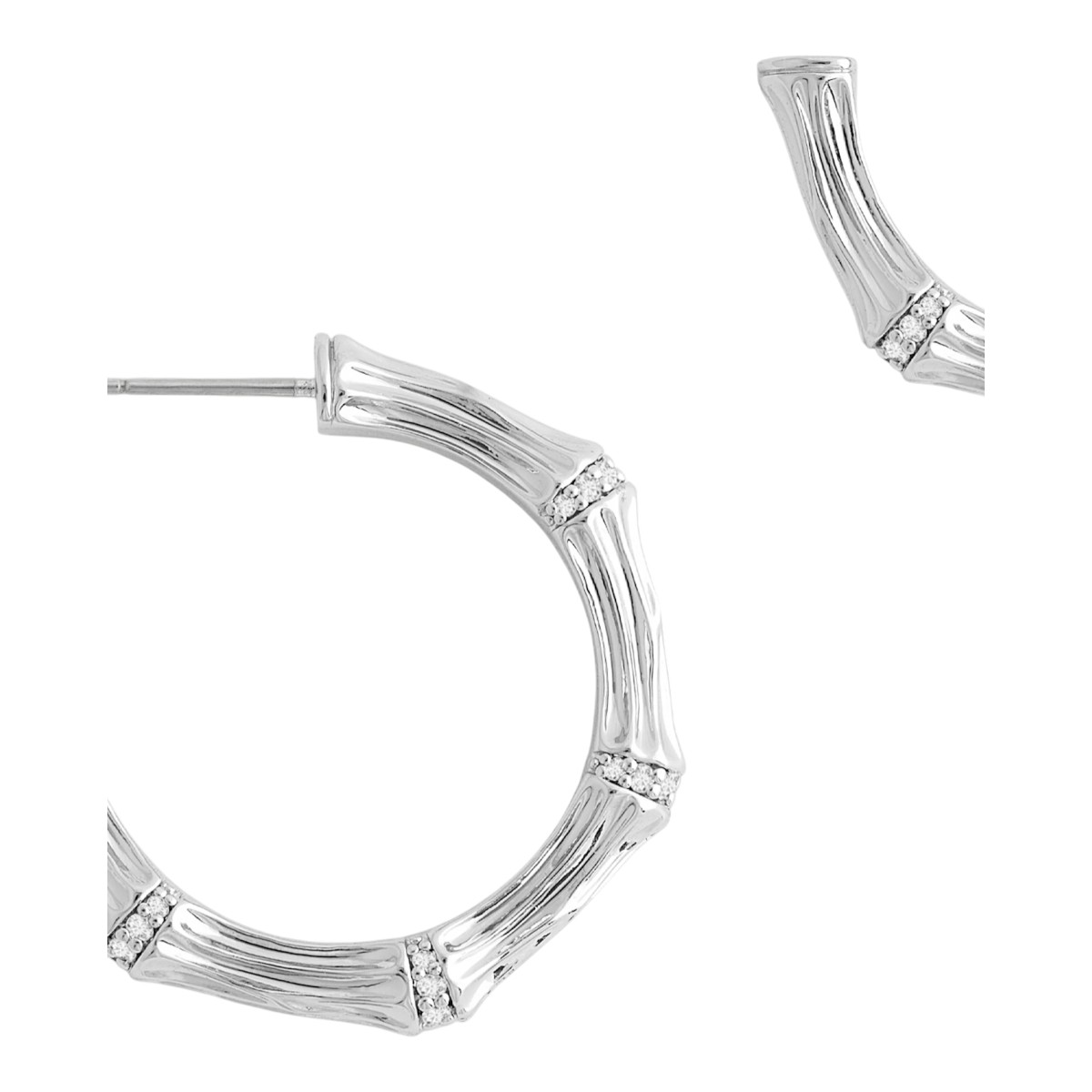 Anabel Aram Bamboo Medium Hoop Earrings, Silver Plated Brass and Crystal