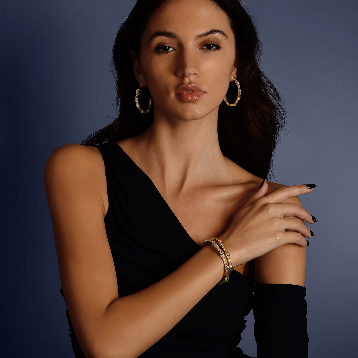 Anabel Aram Bamboo Single Hoop Earrings, Gold Plated Brass