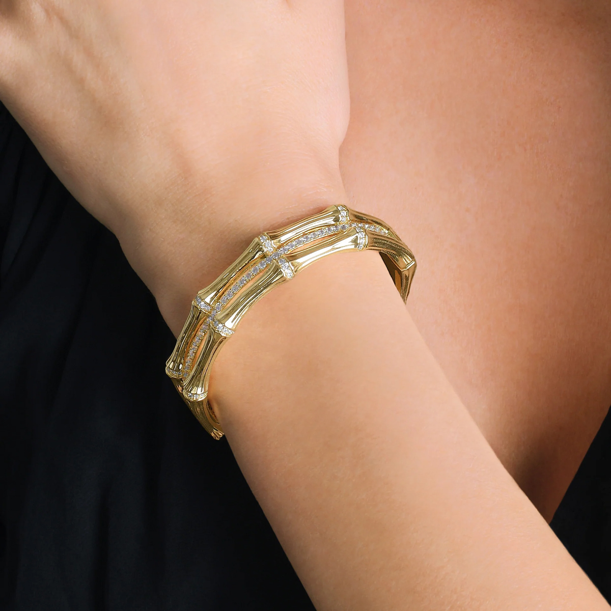 Anabel Aram Bamboo Stacked Hinged Bangle Bracelet