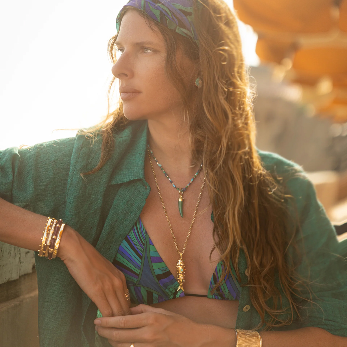 Anabel Aram Milos Gold Hinged Bangle Bracelet