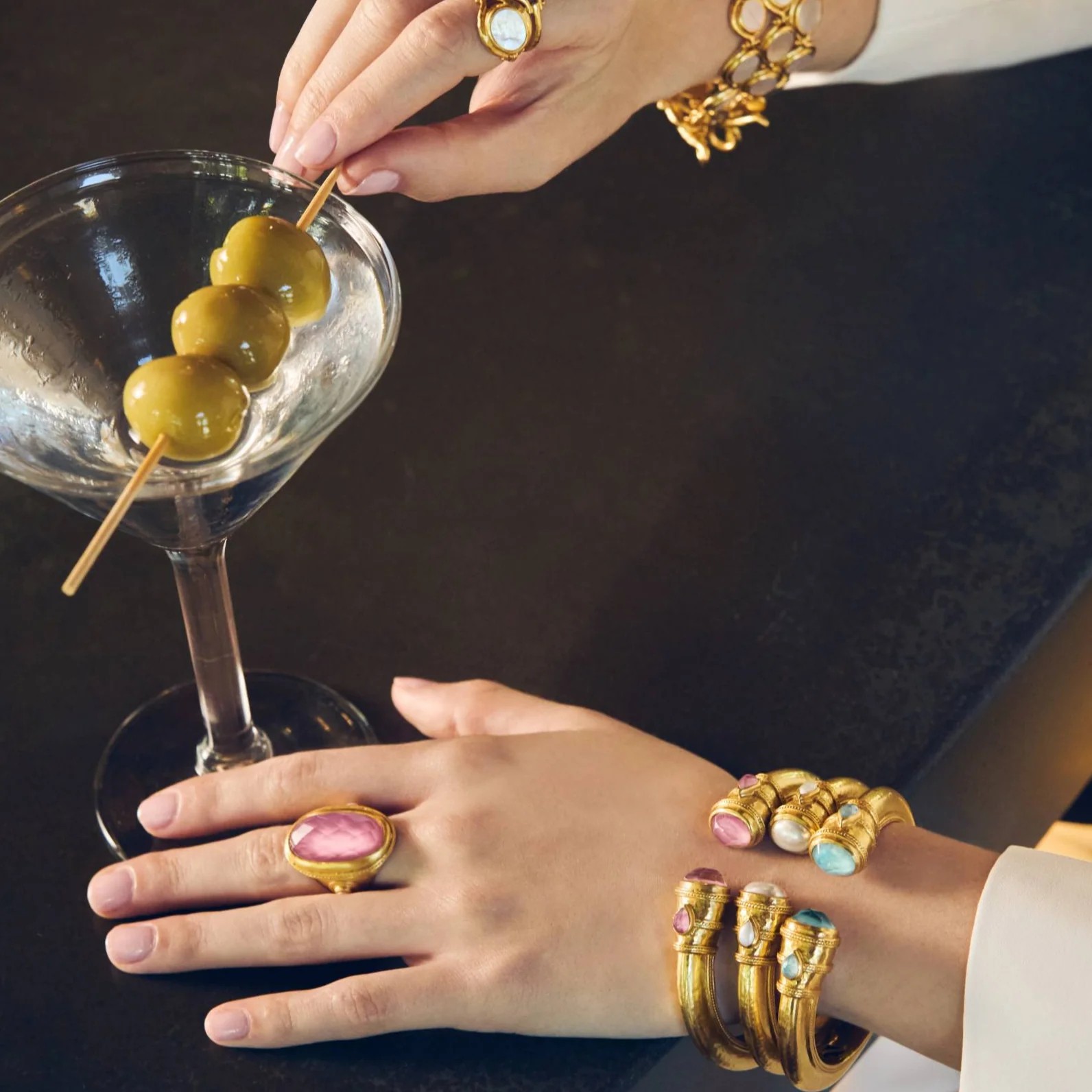 Julie Vos Yellow Gold Plated Cannes Demi Cuff Bracelet, Iridescent Tourmaline Pink