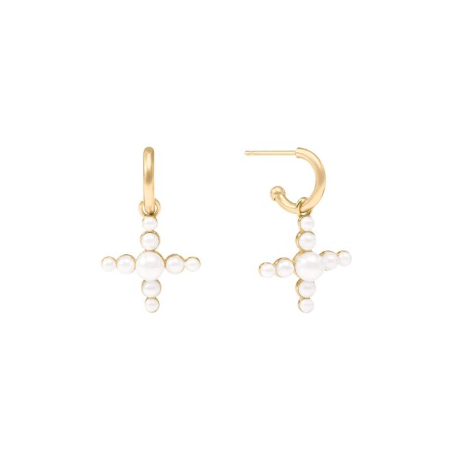 Julie Vos Gumdrop Cross Hoop and Charm Earrings, Pearl
