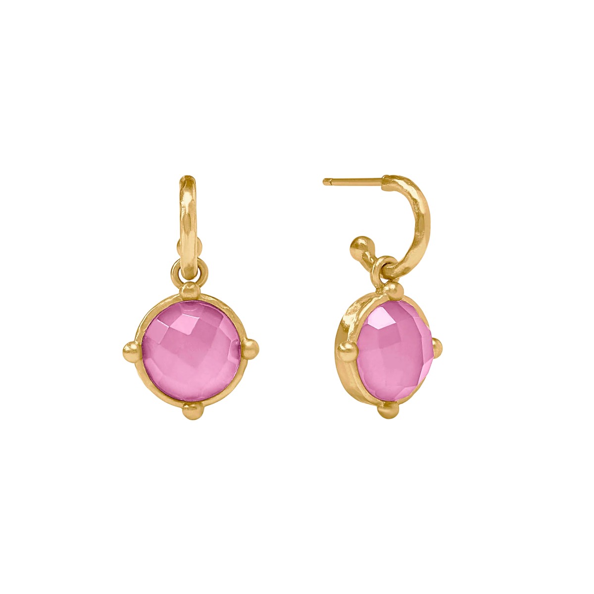Julie Vos Yellow Gold Plated Honeybee Hoop and Charm Earrings, Iridescent Tourmaline Pink