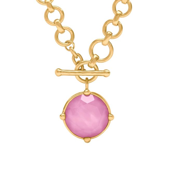 Julie Vos Yellow Gold Plated Honeybee Demi Necklace, Iridescent Tourmaline Pink