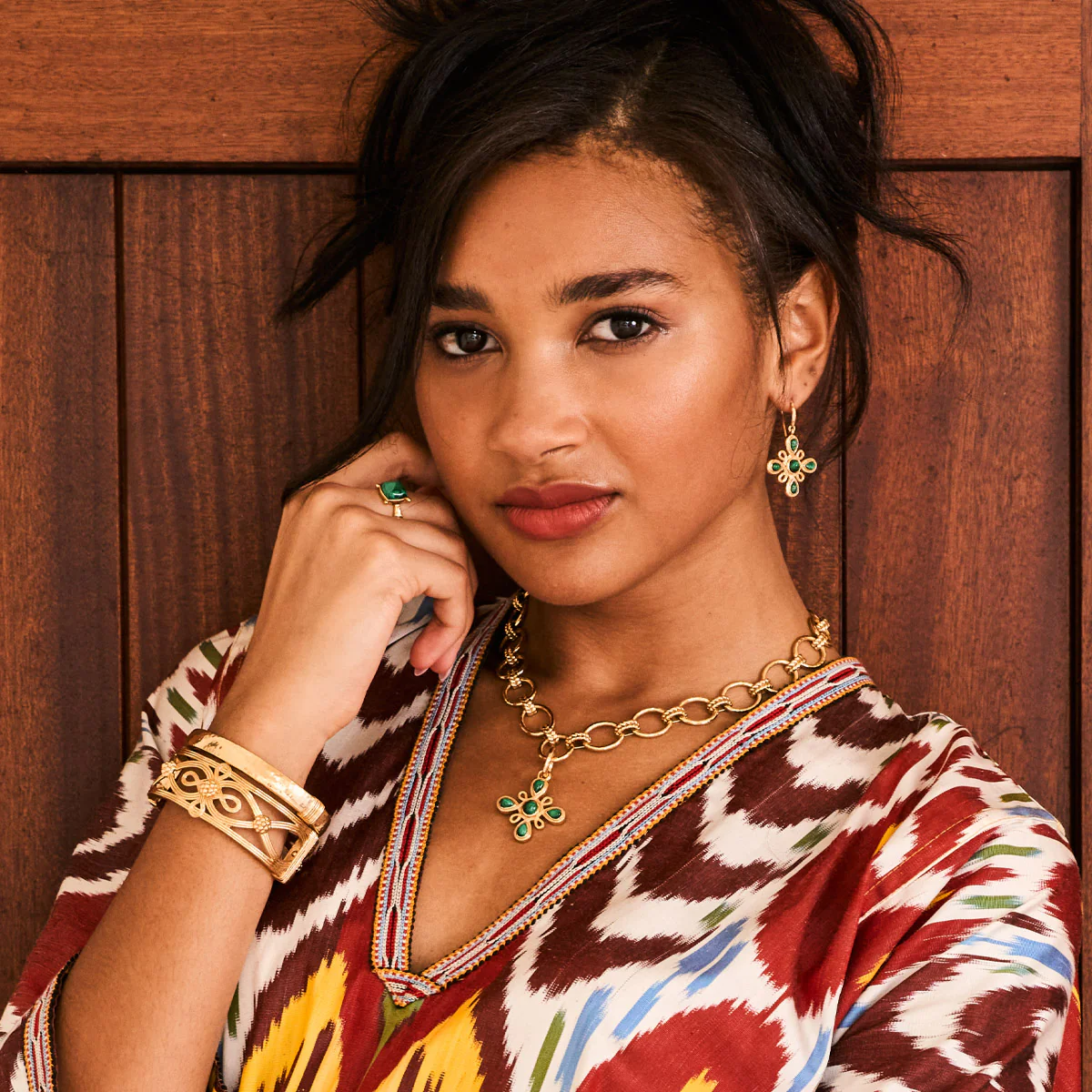 Capucine De Wulf Monique Gem Dangle Earrings, Malachite