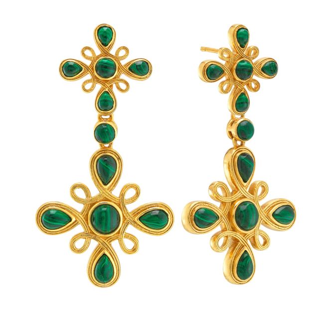 Capucine De Wulf Monique Gem Convertible Double Drop Earrings, Malachite