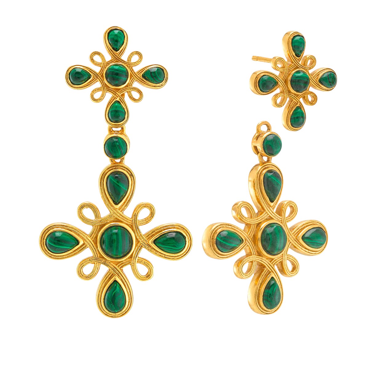 Capucine De Wulf Monique Gem Convertible Double Drop Earrings, Malachite