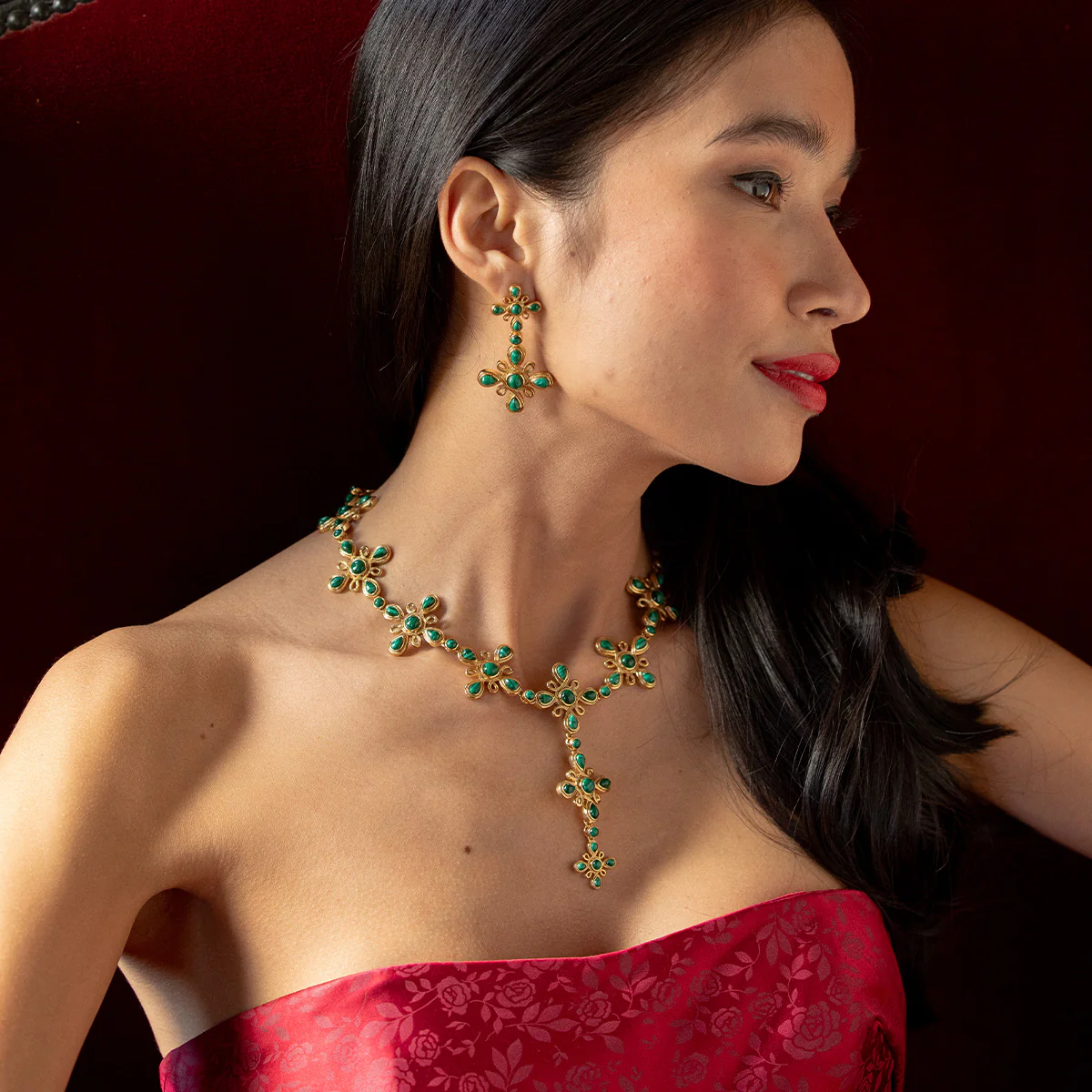 Capucine De Wulf Monique Gem Convertible Double Drop Earrings, Malachite