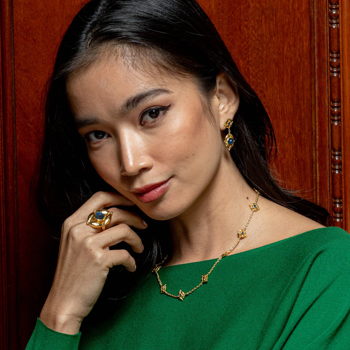 Capucine De Wulf Mystic Eye Post Drop Earrings, Blue Labradorite