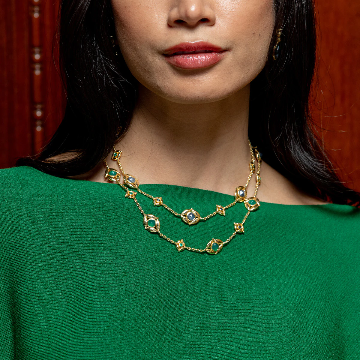 Capucine De Wulf Blue Labradorite and Green Onyx Mystic Eye Double Sided Necklace, 32