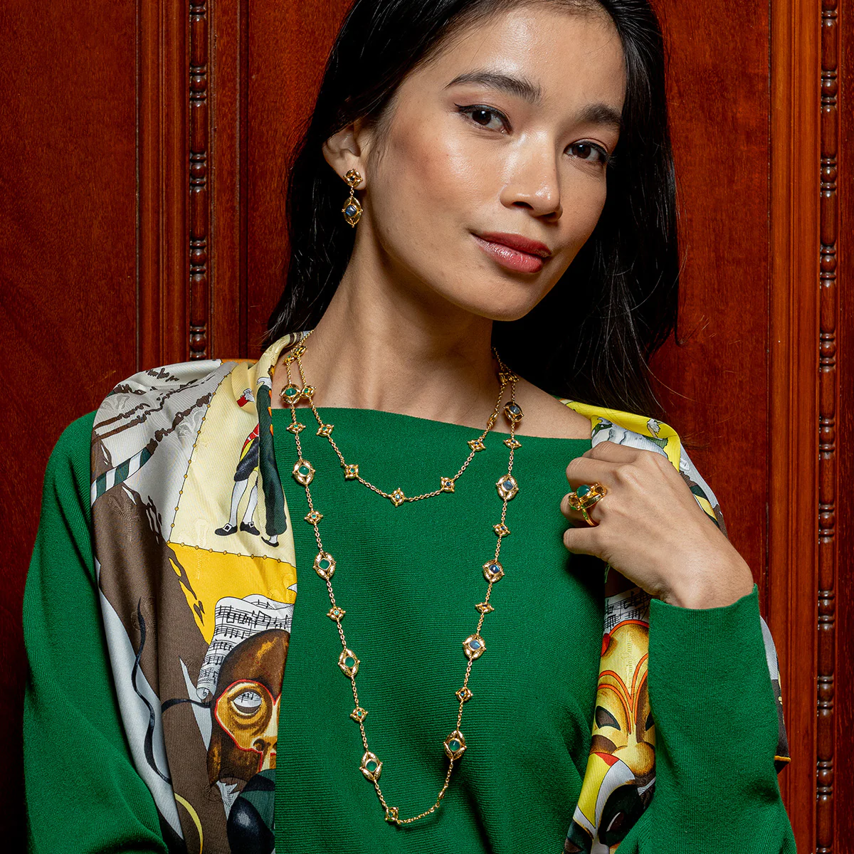 Capucine De Wulf Labradorite and Green Onyx Mystic Eye Double Sided Necklace, 16