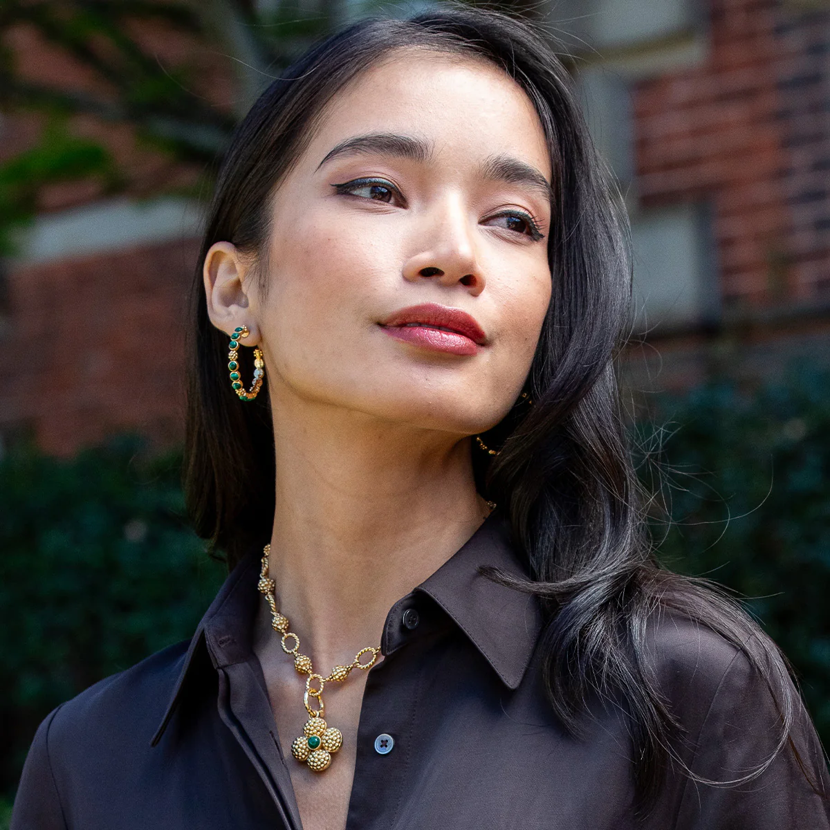 Capucine De Wulf Berry Gem Medium Hoop Earrings, Malachite