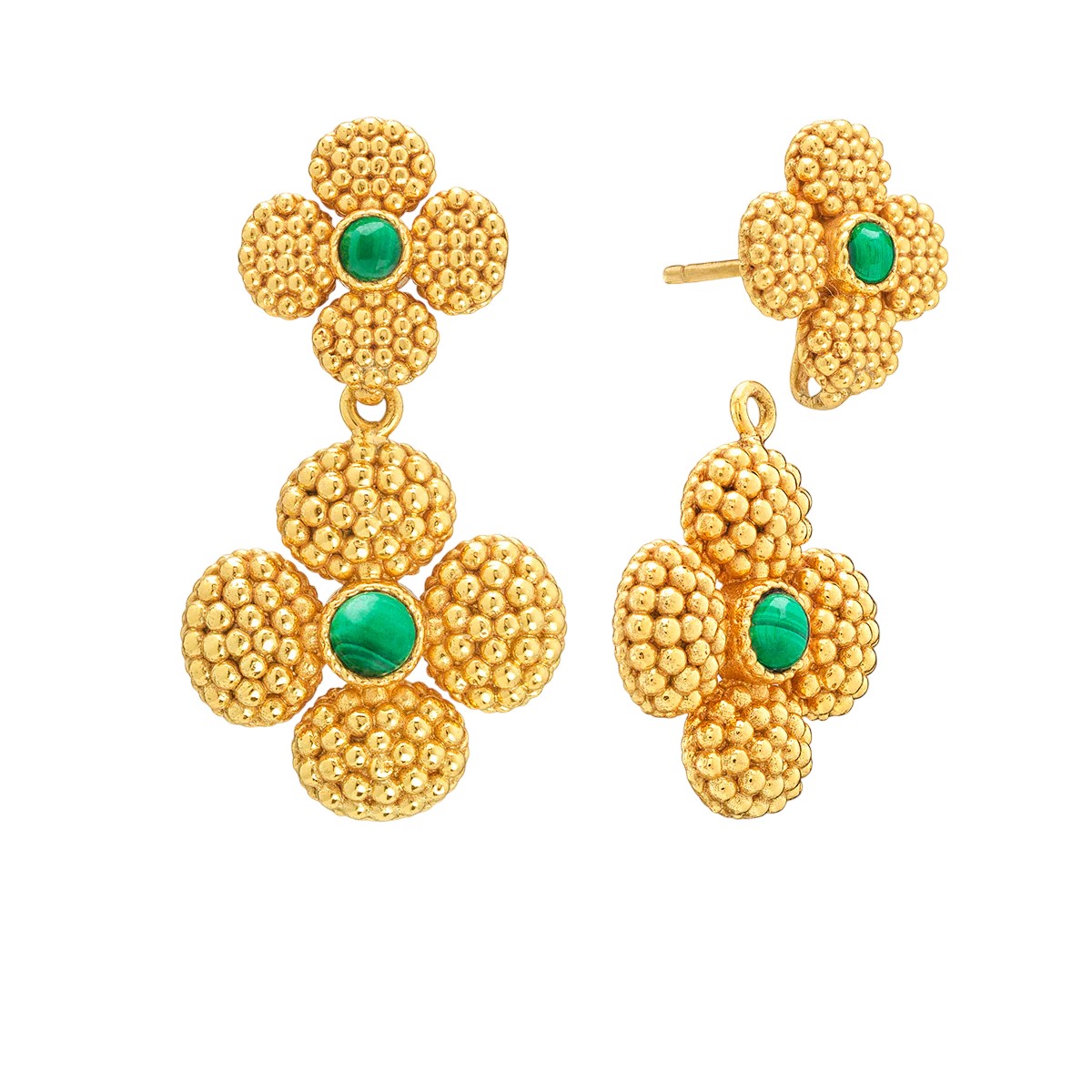 Capucine De Wulf Berry Clover Convertible Duo Earrings, Malachite