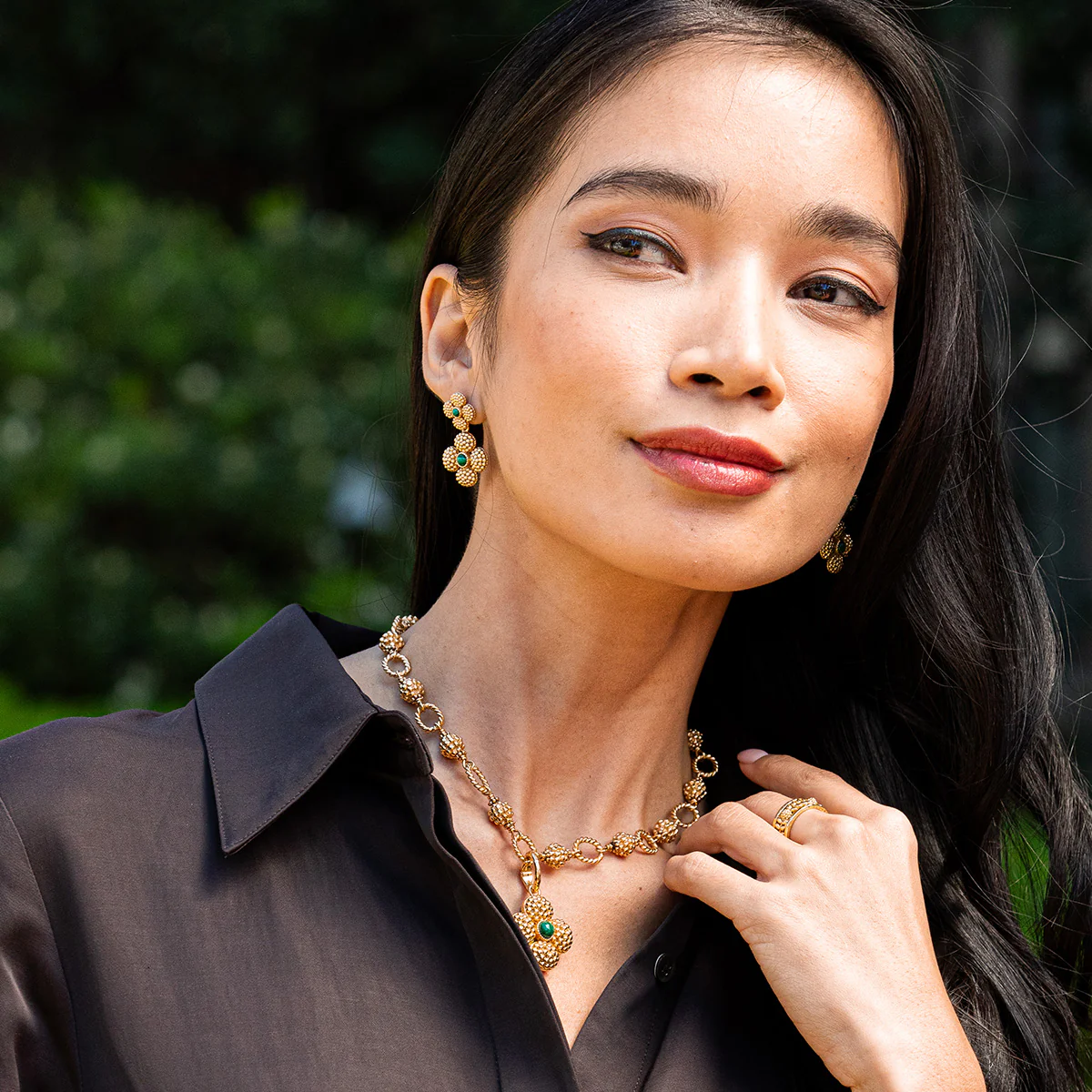 Capucine De Wulf Berry Clover Convertible Duo Earrings, Malachite