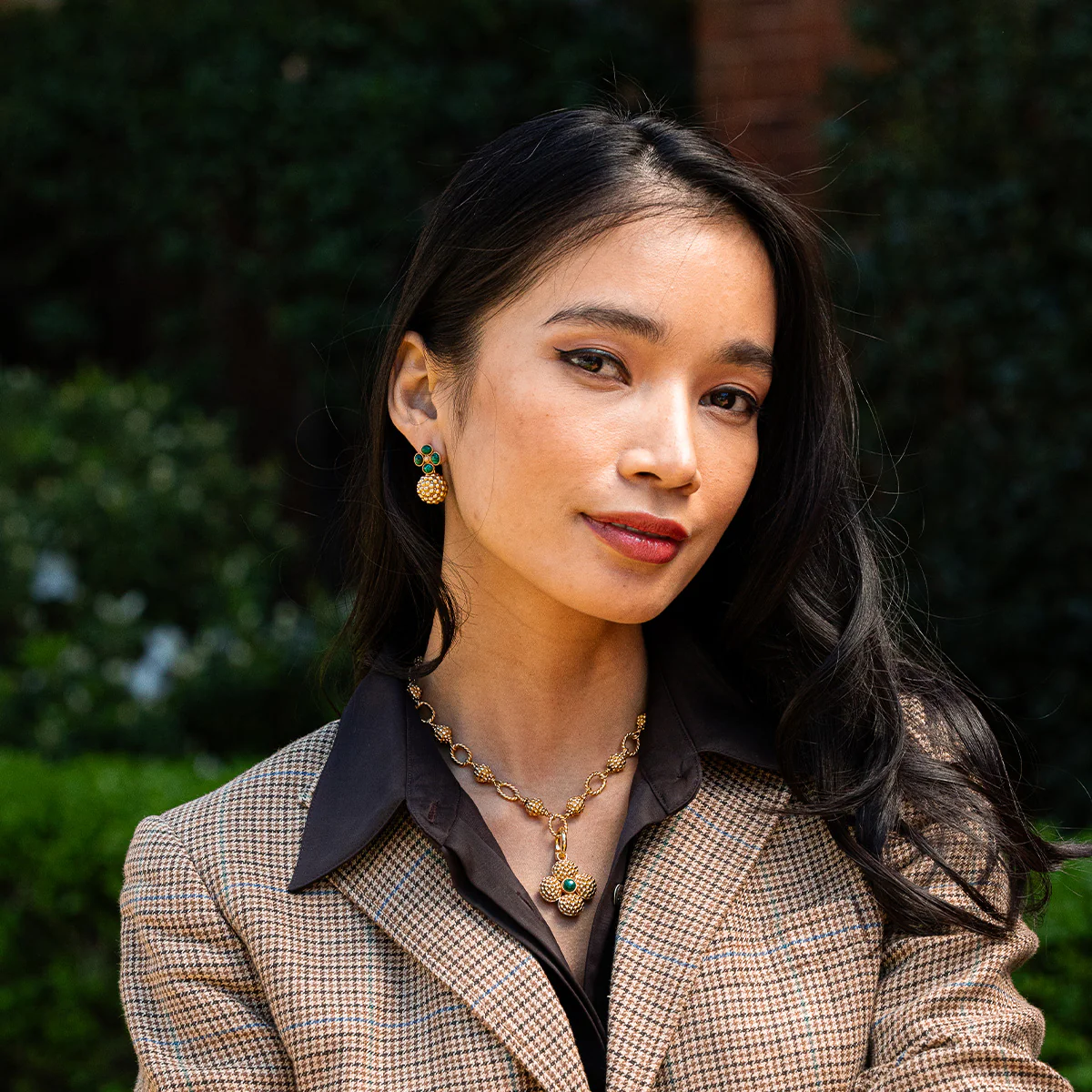 Capucine De Wulf Berry Clover Drop Earrings, Malachite