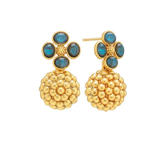 Capucine De Wulf Yellow Gold Plated Berry Clover Drop Earrings, Blue Labradorite