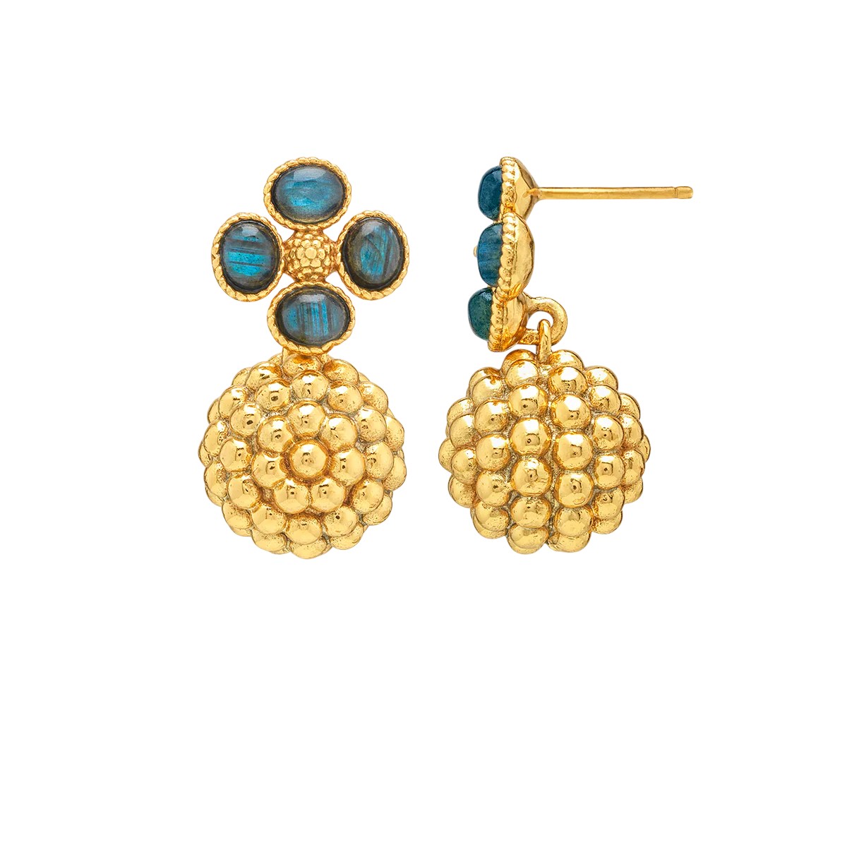 Capucine De Wulf Yellow Gold Plated Berry Clover Drop Earrings, Blue Labradorite