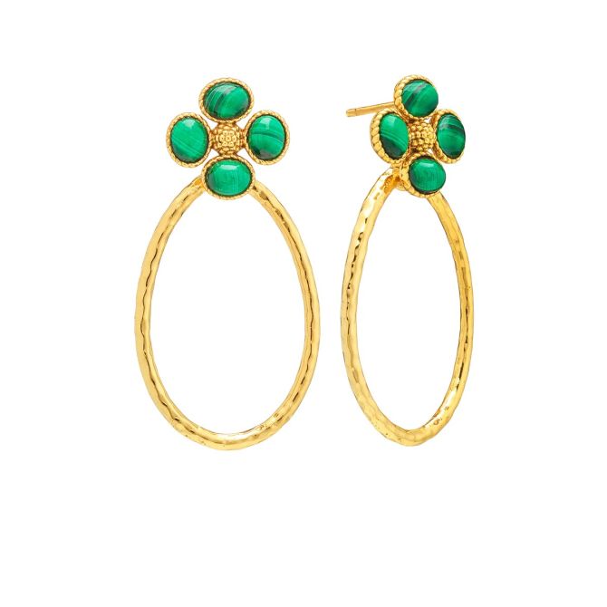 Capucine De Wulf Berry Clover Teardrop Earrings, Malachite
