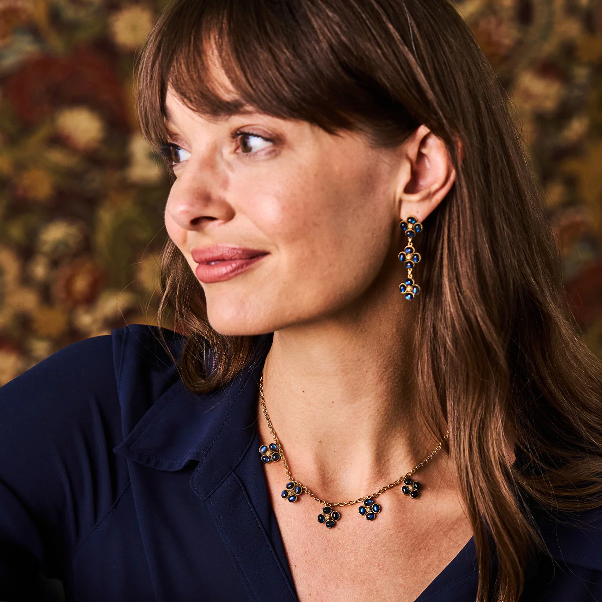 Capucine De Wulf Berry Clover Linear Earrings, Blue Labradorite