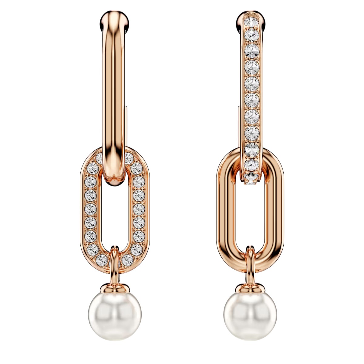 Swarovski Crystal Pearl Round Cut Constella Drop Earrings, White and Rose Gold Tone Plated