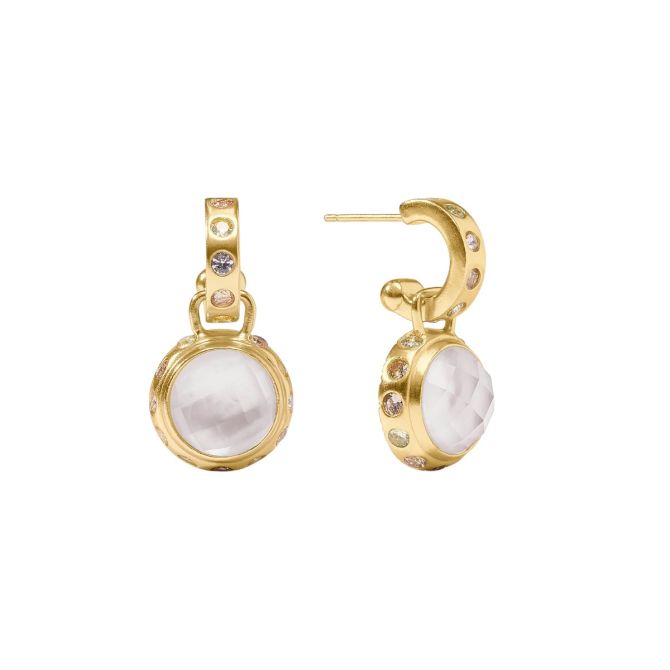 Julie Vos Rainbow Hoop & Chain Earrings, Iridescent Clear Crystal