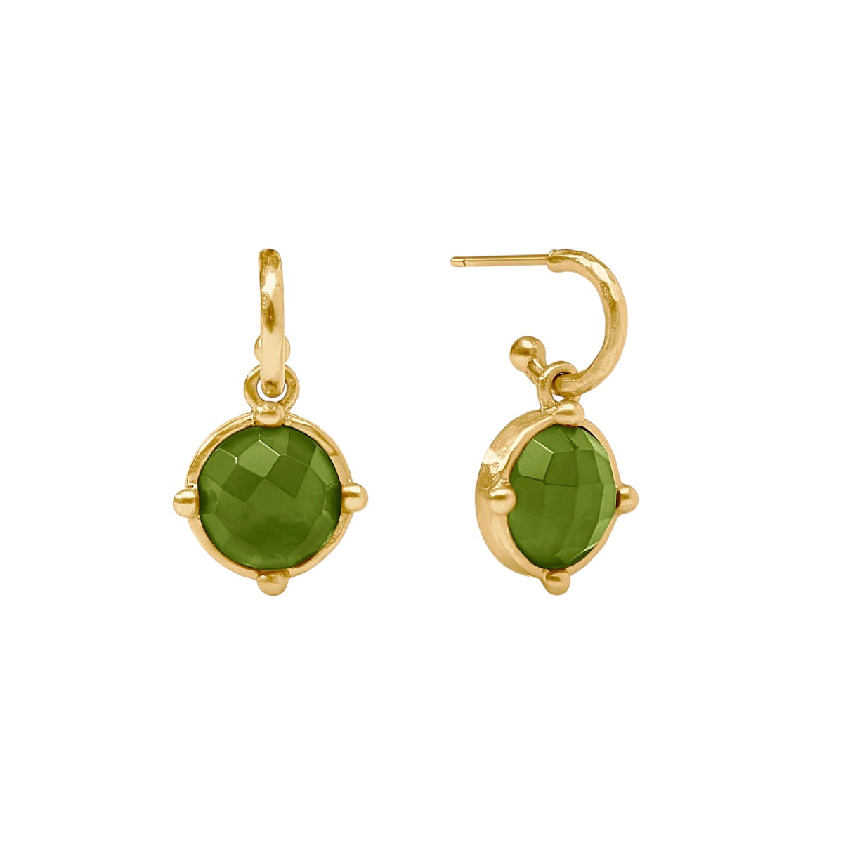 Julie Vos Yellow Gold Plated Honeybee Hoop & Charm Earrings, Iridescent Palmetto Green
