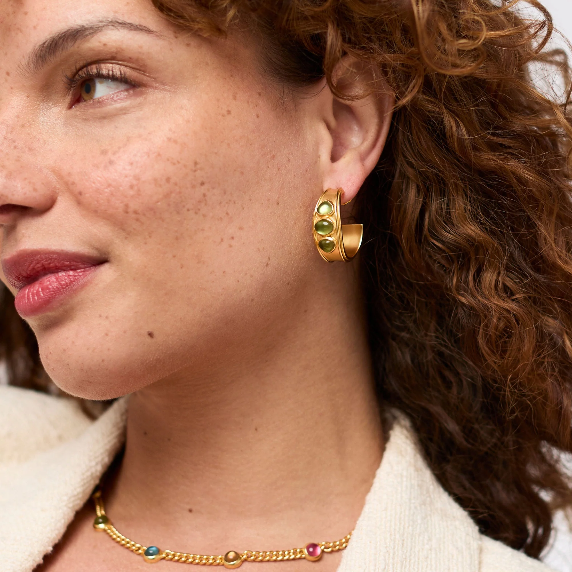 Julie Vos Iridescent Palmetto Green Dolce Stone Hoop Earrings, Small