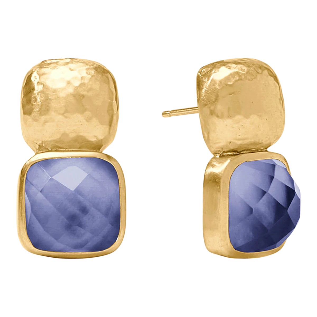 Julie Vos Yellow Gold Plated Catalina Earrings, Iridescent Tanzanite Blue