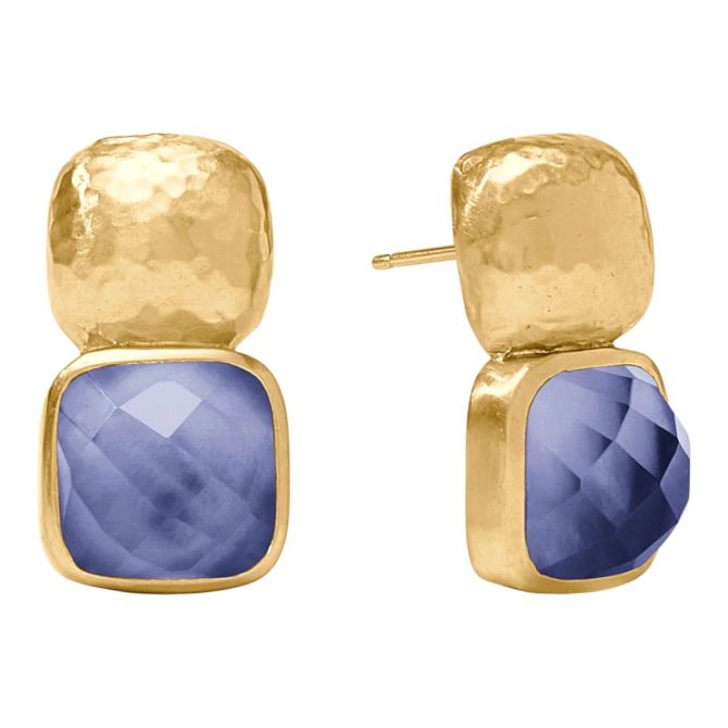 Julie Vos Yellow Gold Plated Catalina Earrings, Iridescent Tanzanite Blue