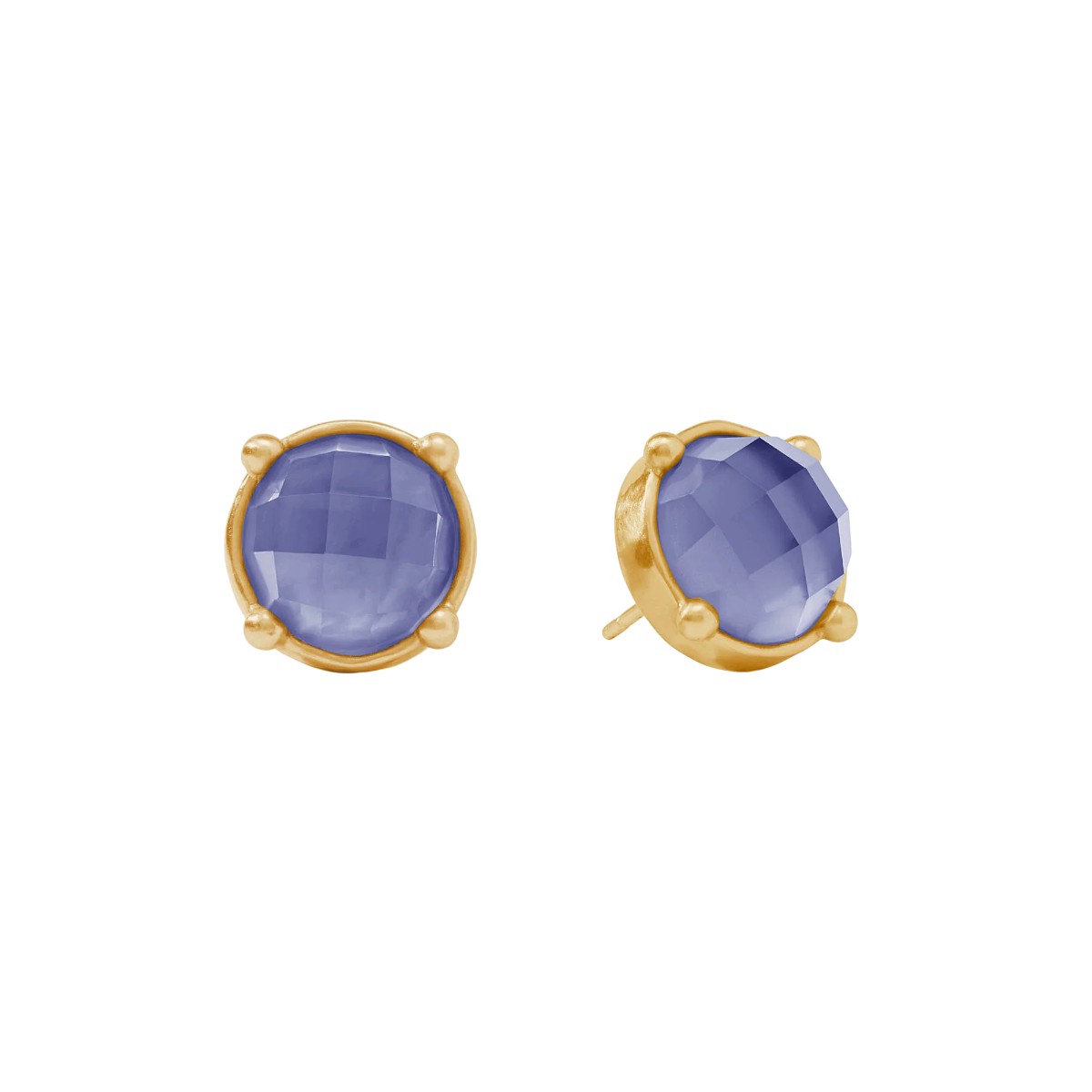 Julie Vos Yellow Gold Plated Honey Stud Earrings, Iridescent Tanzanite Blue