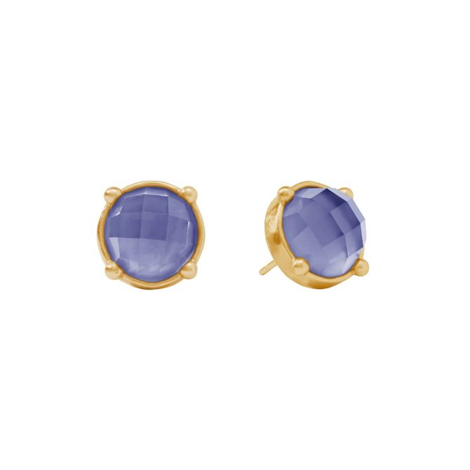 Julie Vos Yellow Gold Plated Honey Stud Earrings, Iridescent Tanzanite Blue