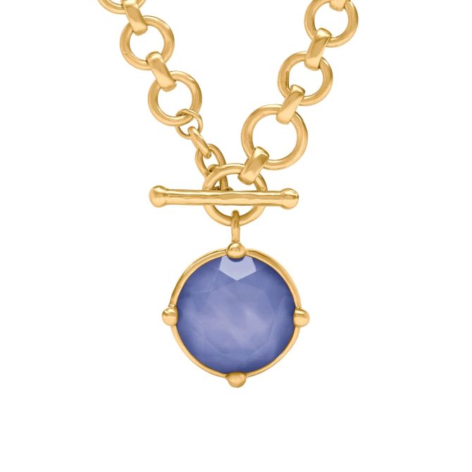 Julie Vos Yellow Gold Plated Honeybee Demi Necklace, Iridescent Tanzanite Blue