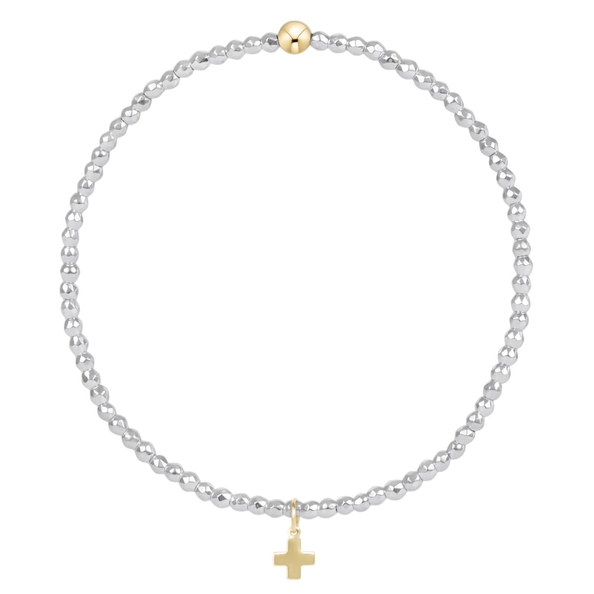 Enewton Bright Silver Faceted Hematite Signature Cross Gold Charm 2mm Bead Bracelet, 7.25