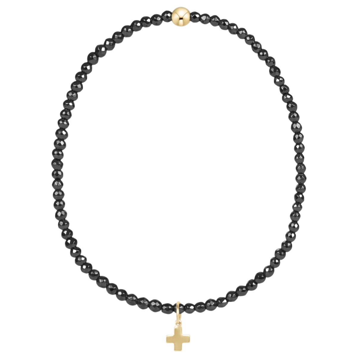 Enewton Faceted Hematite Signature Cross Gold Charm 2mm Bead Bracelet, 7.25