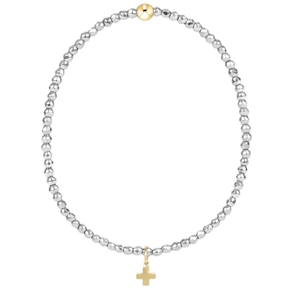 Enewton Silver Faceted Hematite Signature Cross Gold Charm 2mm Bead Bracelet, 7.25