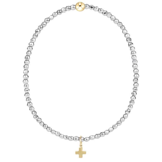 Enewton Silver Faceted Hematite Signature Cross Gold Charm 2mm Bead Bracelet, 7.25"
