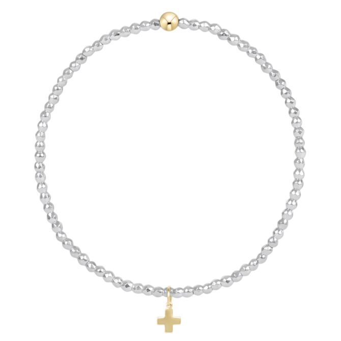 Enewton Silver Faceted Hematite 2mm Bead Bracelet, Signature Cross Gold Charm