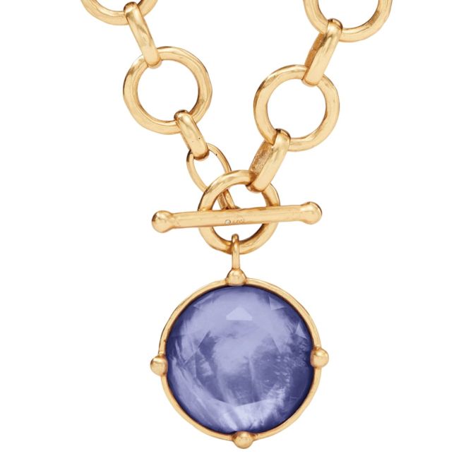 Julie Vos Yellow Gold Plated Honeybee Statement Necklace, Iridescent Tanzanite Blue