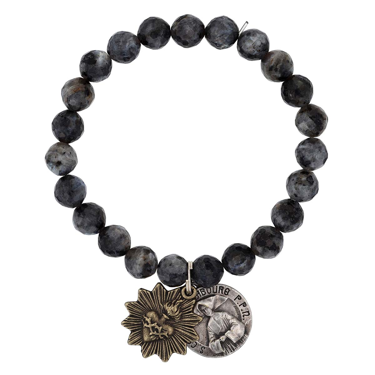 Miracle Icons by Mary Jo Pane Faceted Larvikite Bead Stretch Bracelet