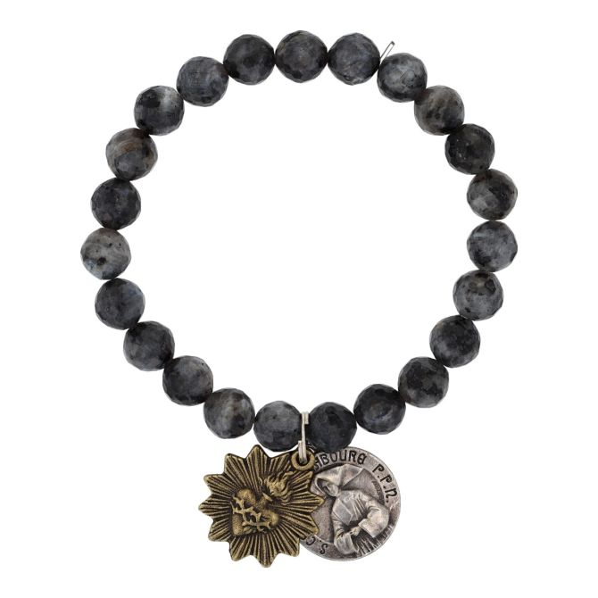 Miracle Icons by Mary Jo Pane Faceted Larvikite Bead Stretch Bracelet