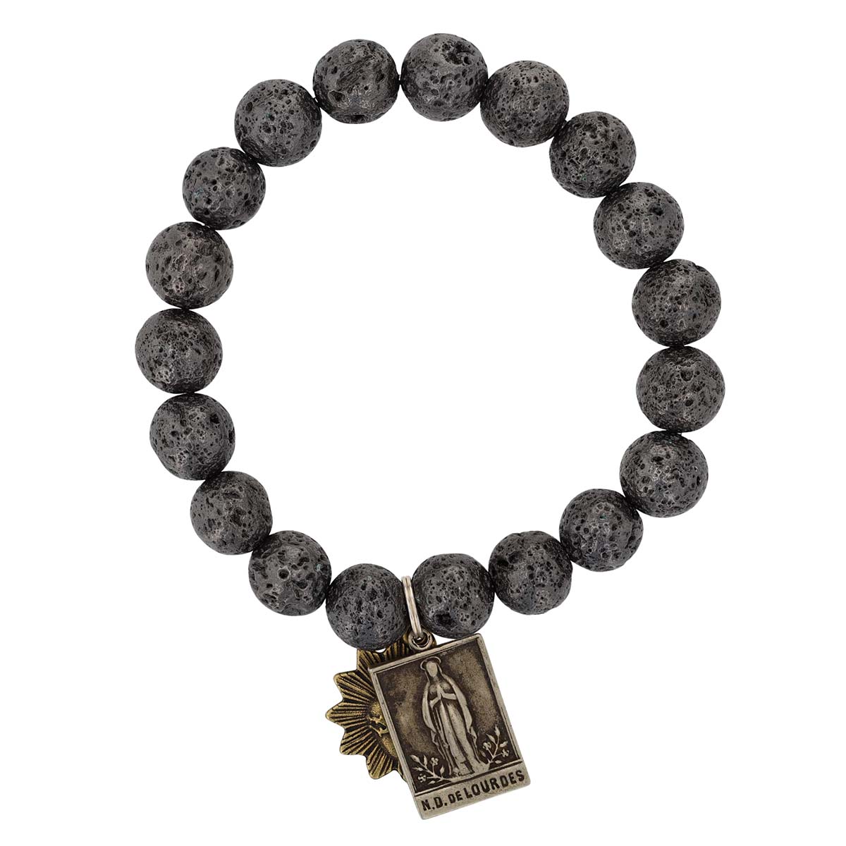 Miracle Icons by Mary Jo Pane Platinum Lava Grey Bead Stretch Bracelet