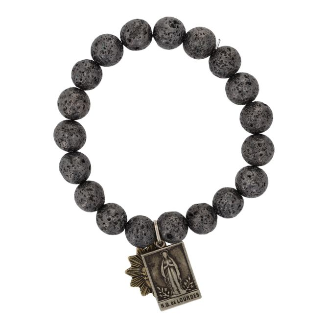 Miracle Icons by Mary Jo Pane Platinum Lava Grey Bead Stretch Bracelet