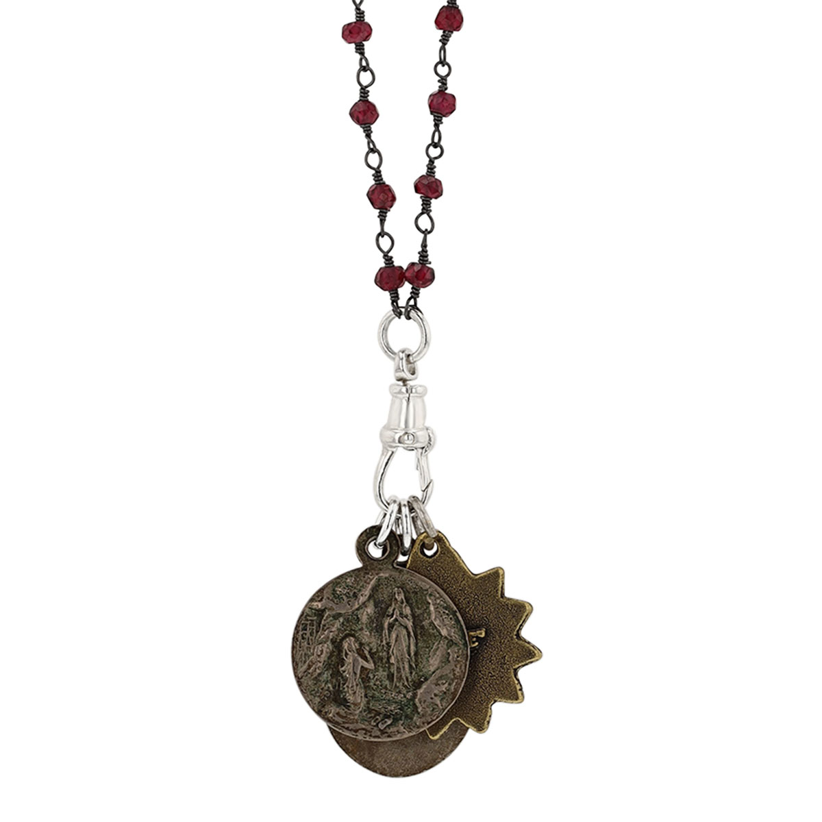 Miracle Icons By Mary Jo Pane Garnet Rosary Wrap Necklace, 28