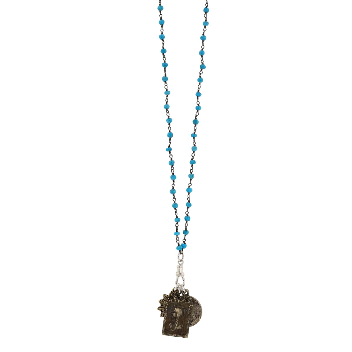 Miracle Icons By Mary Jo Pane Blue Turquoise Rosary Wrap Necklace, 28