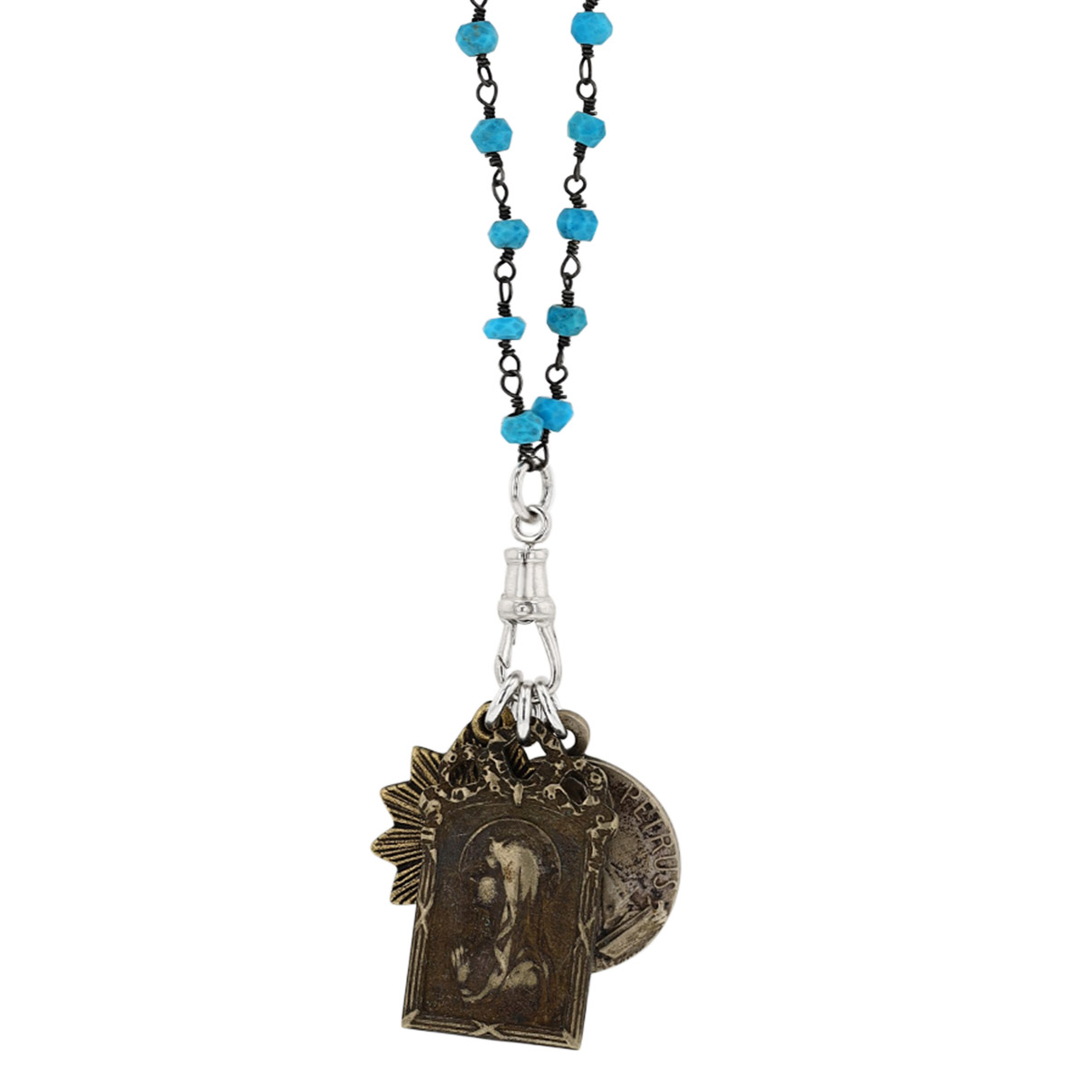 Miracle Icons By Mary Jo Pane Blue Turquoise Rosary Wrap Necklace, 28