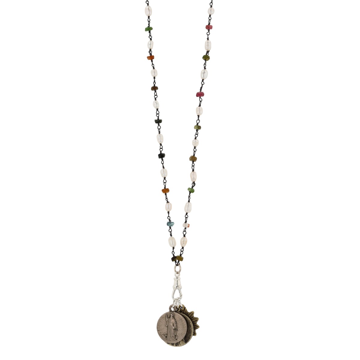 Miracle Icons By Mary Jo Pane Pearl and Tourmaline Rosary Wrap Necklace, 28