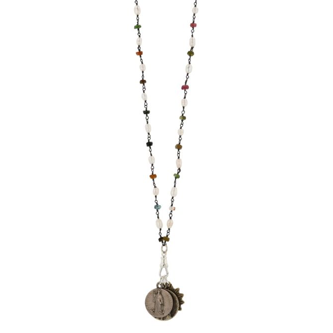 Miracle Icons By Mary Jo Pane Pearl and Tourmaline Rosary Wrap Necklace, 28"