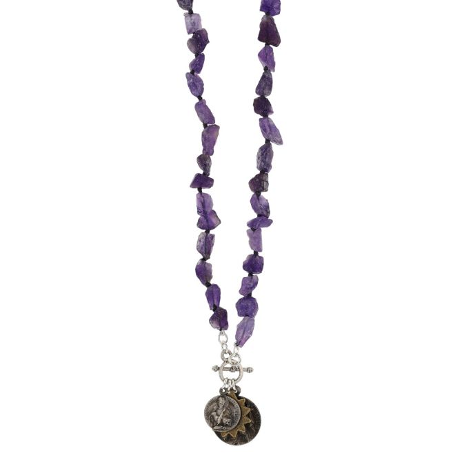 Miracle Icons By Mary Jo Pane Chunk Amethyst Necklace, 22"