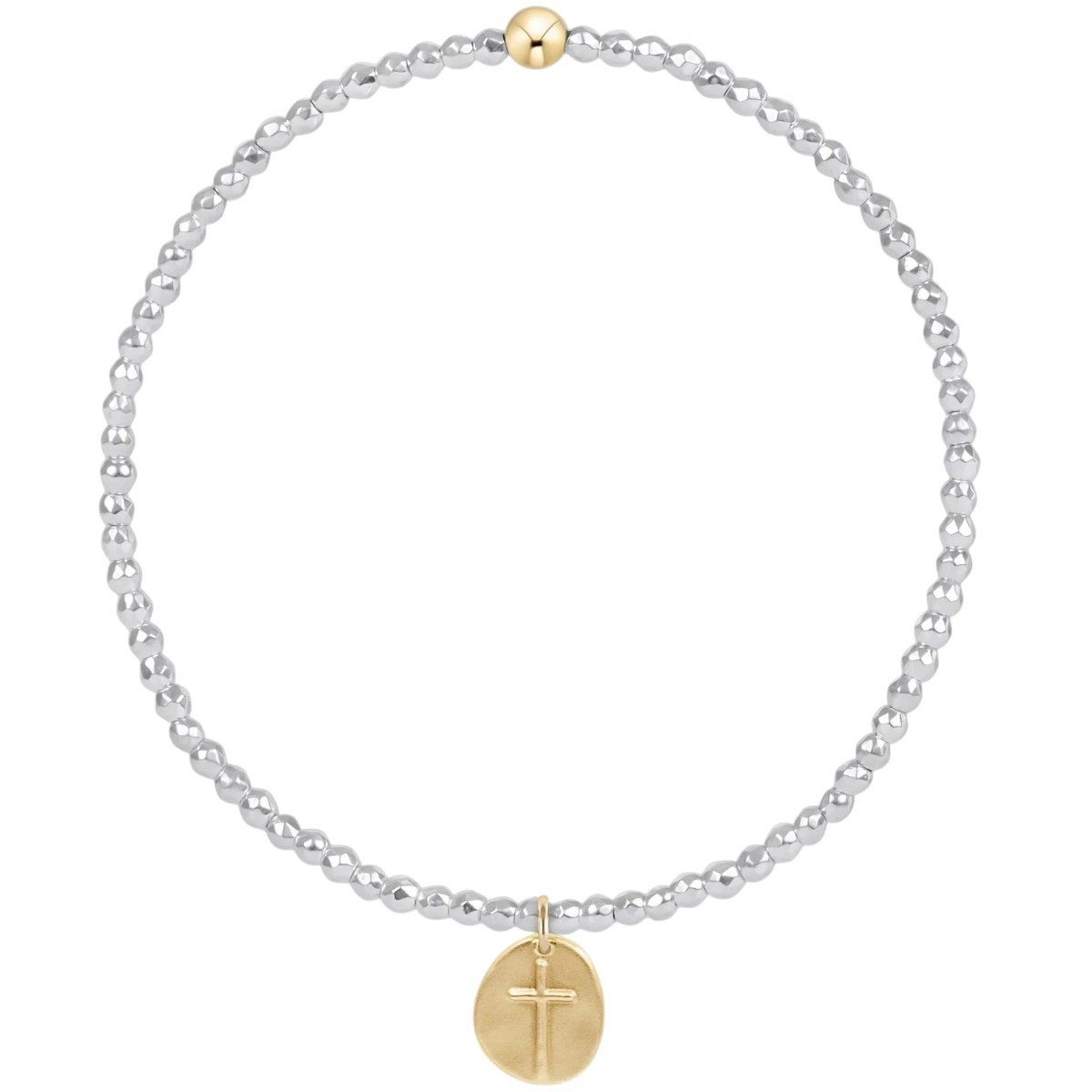 Enewton Bright Silver Faceted Hematite 2mm Bead Bracelet, Inspire Small Gold Charm