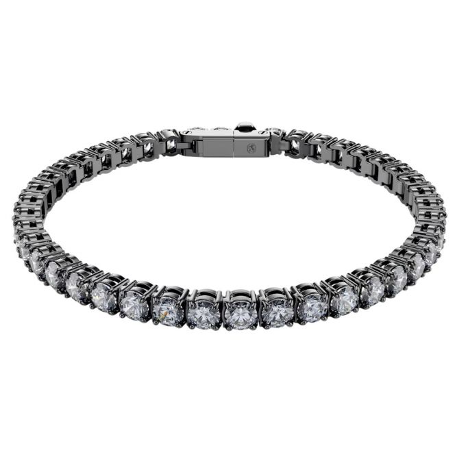 Swarovski Round Cut Matrix Tennis Bracelet, Grey and Ruthenium Plated